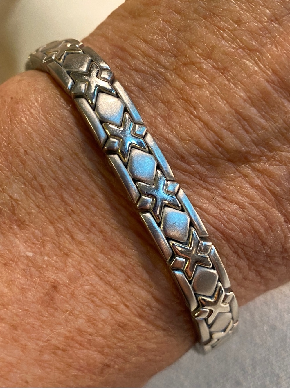 Vintage Stainless Steel X Link Bracelet Silver Tone Modernist